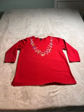 Sabaku Artwear Bird Necklace Top Nancy Lenches Folk Art Women’s Large Red USA